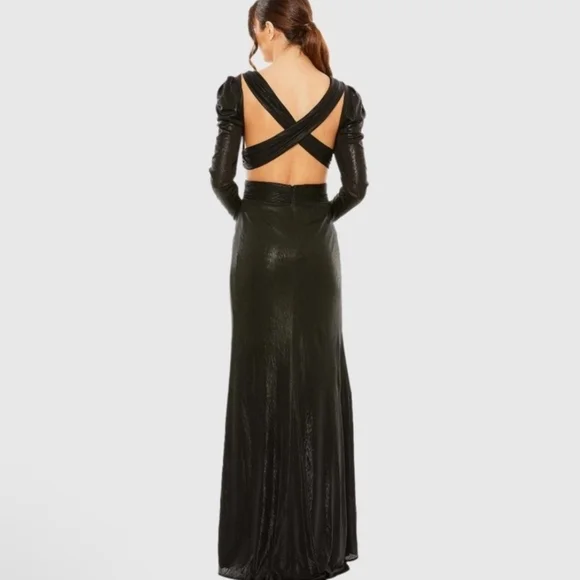 Mac Duggal Black Long Sleeve Wrap Gown